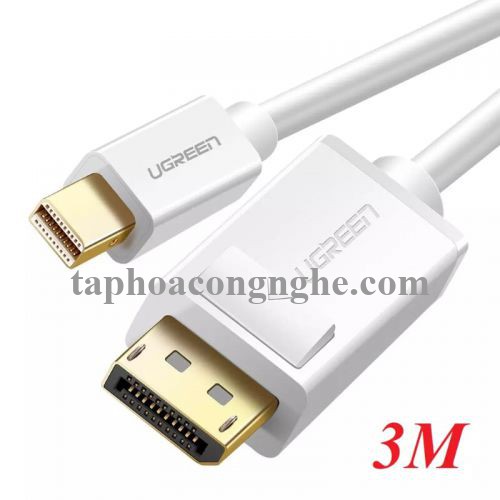 Ugreen 10423 3M Màu Trắng Cáp chuyển đổi Mini DP sang DisplayPort hỗ trợ phân giải 4K x 2K MD105 30010423